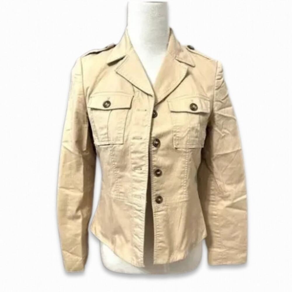 Apostrophe Classic Jacket Flap Pockets Epaulettes Button Front Stretch Beige W 2
